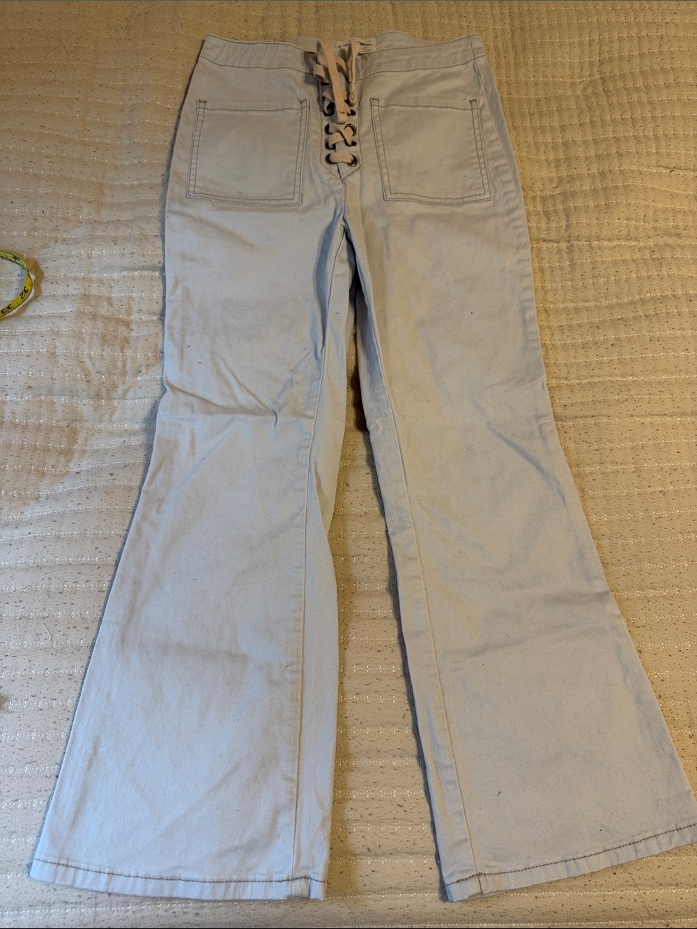 Urban Outfitters Lace-Up High-Waist Flare Pants in Light Blue